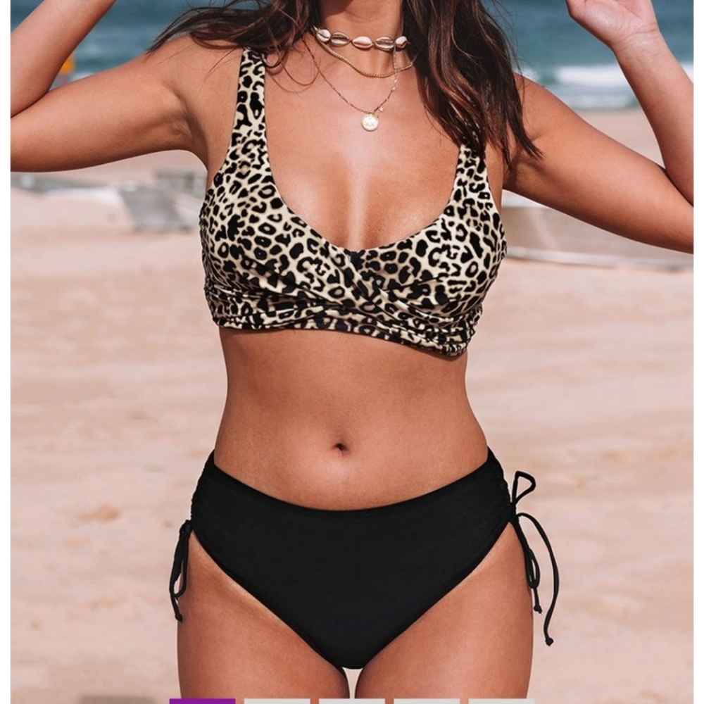 ZESICA Tan Leopard Print Bikini